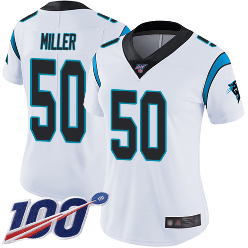 Carolina Panthers Limited White Women Christian Miller Road Jersey NFL Football 50 100th Season Vapor Untouchable